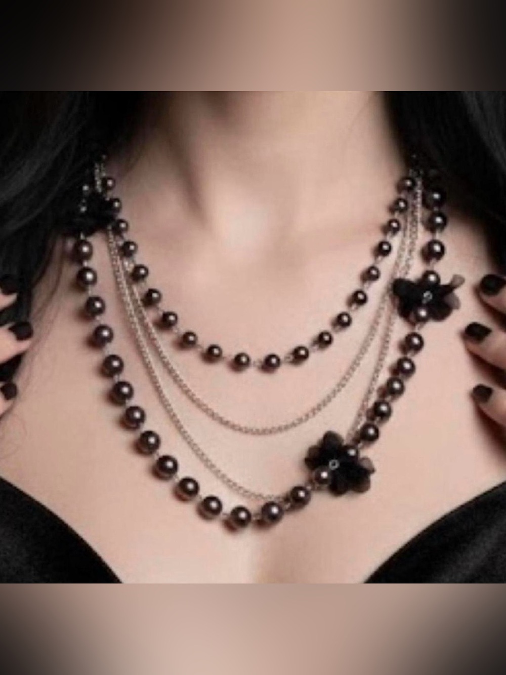 Layered Chain Vintage Black Pearl Necklace Costume Goth Vampire Gypsy Gatsby 🖤